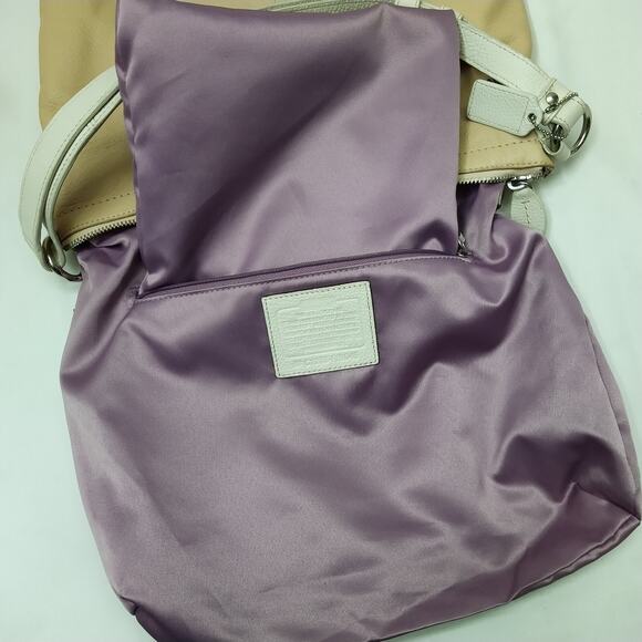 Coach Penelope Beige Pebbled Leather Turnlock Front Pocket Zipper Shoulder Bag - Picture 15 of 16